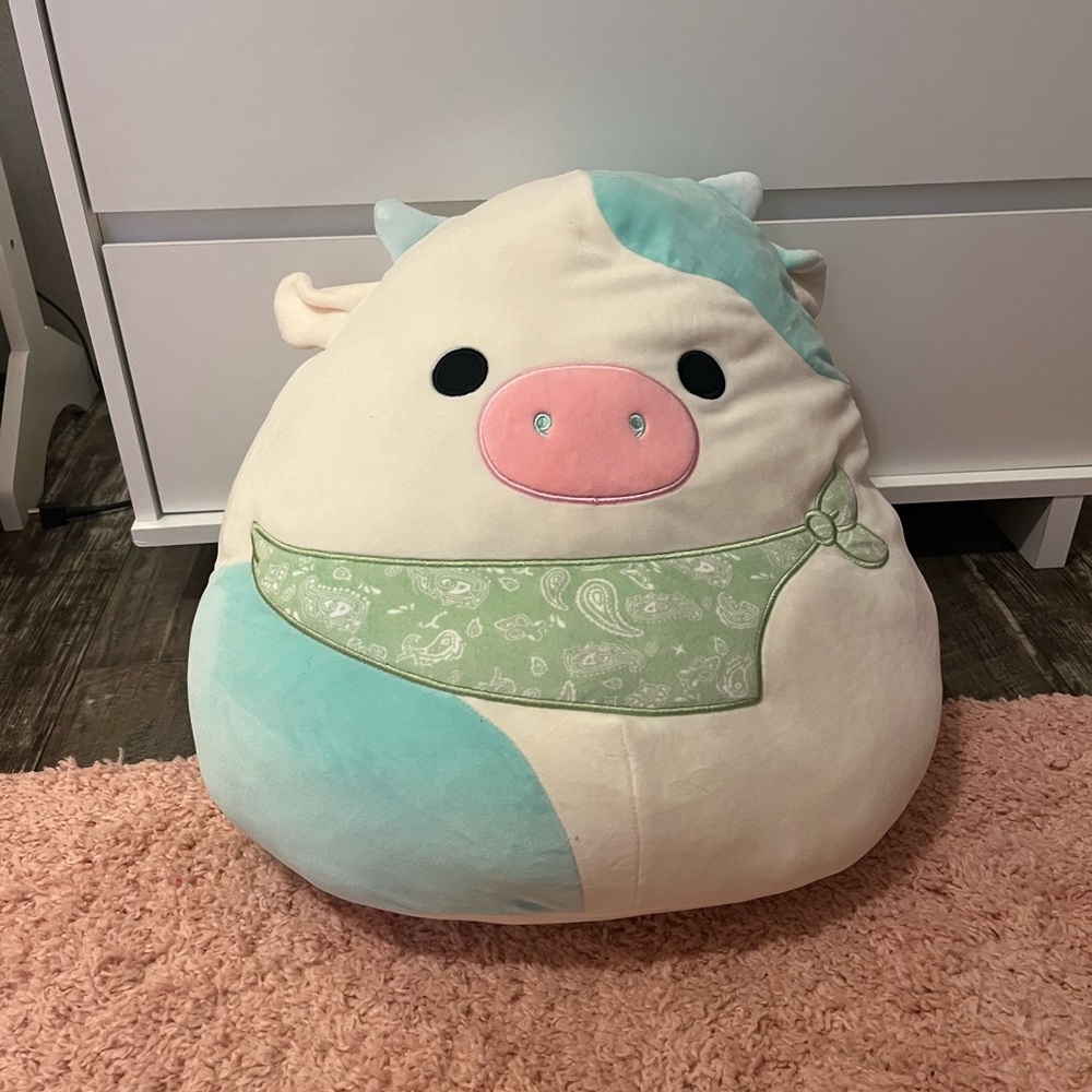 Belana the Cow Squishmallow with Green Scarf